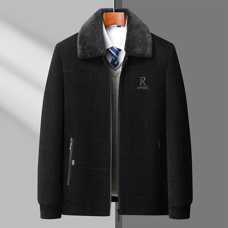 Muška Chenille jakna za starije muškarce s debelim fleece podstavom i kragnom od krzna, zip, zimsko vanjska odjeća; vanjski materijal 85% poliester, podstava 90% poliester