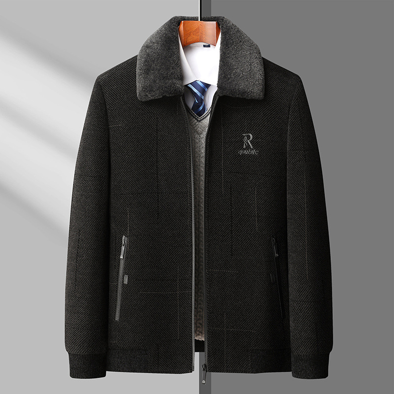 Muška Chenille jakna za starije muškarce s debelim fleece podstavom i kragnom od krzna, zip, zimsko vanjska odjeća; vanjski materijal 85% poliester, podstava 90% poliester