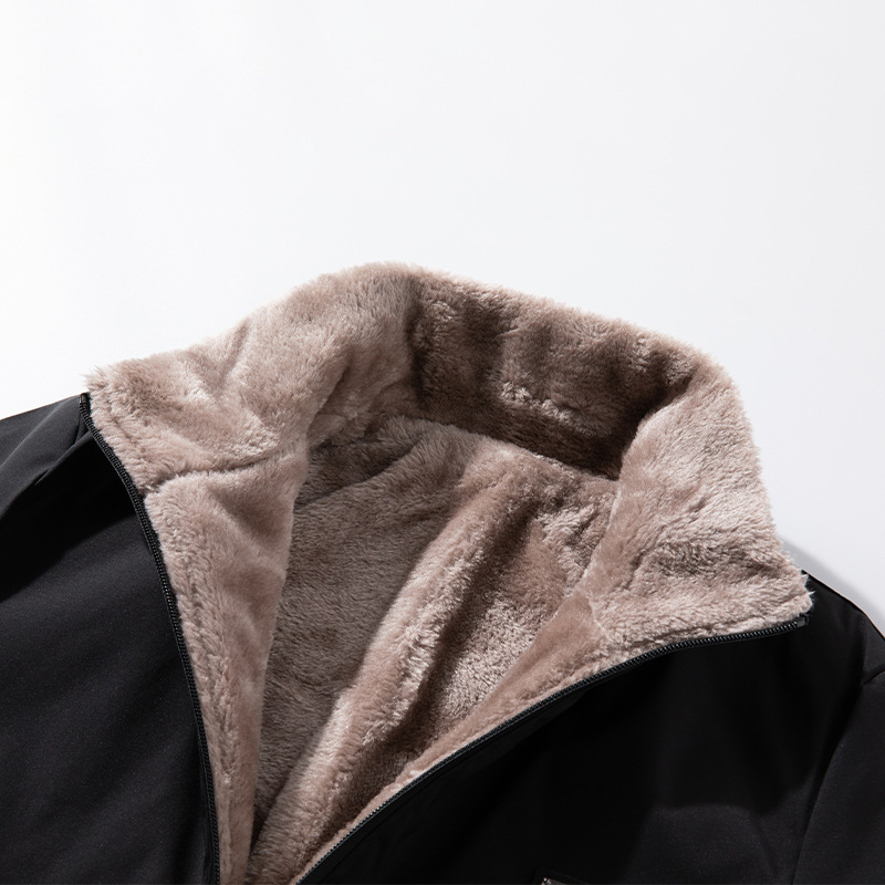 Muški debeli kaput s fleece podstavom, stojeći ovratnik, zatvarač sprijeda, bočne džepove, zimska vanjska odjeća, širok kroj