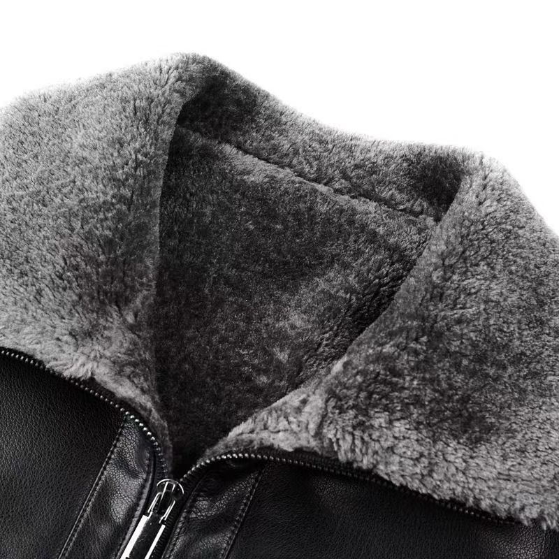 Muška kožna jakna s krznom od zeca, corduroy tkanina, kapuljača, slobodan kroj, zimska debljina