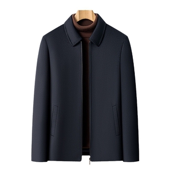 Ανδρικό μπουφάν κορεατικού στυλ με γιακά τύπου πέτο, μπροστινό φερμουάρ και επένδυση από λευκό χήνας πουπουλό