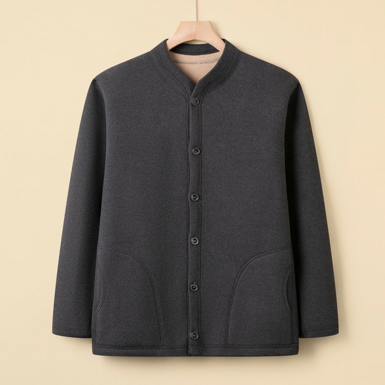 Išorinis kardiganas su apvaliu kaklu, ilgomis rankovėmis, laisvo kirpimo, vidutinio storio, poliesteris