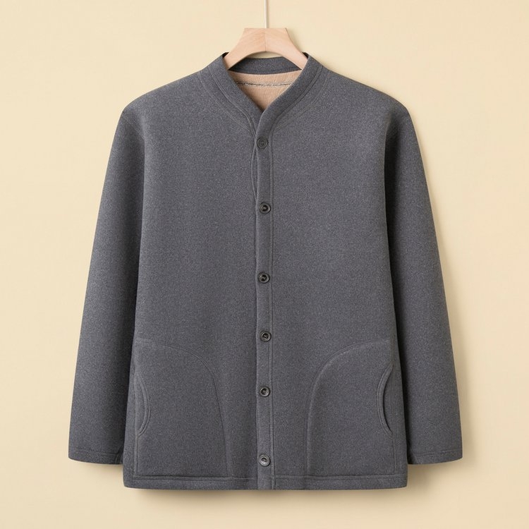 Išorinis kardiganas su apvaliu kaklu, ilgomis rankovėmis, laisvo kirpimo, vidutinio storio, poliesteris