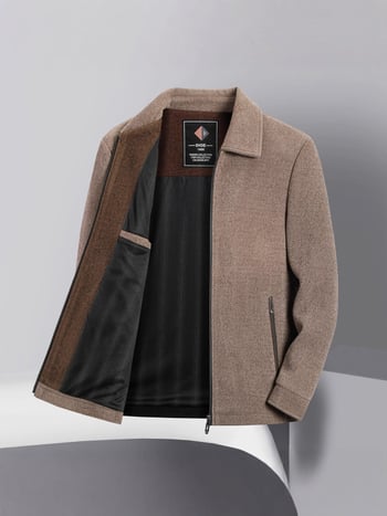 Muška vunena zimska jakna s reverom, zatvaračem, debela, poslovno casual stil