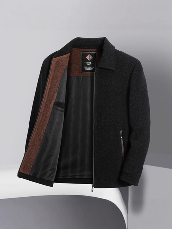 Muška vunena zimska jakna s reverom, zatvaračem, debela, poslovno casual stil