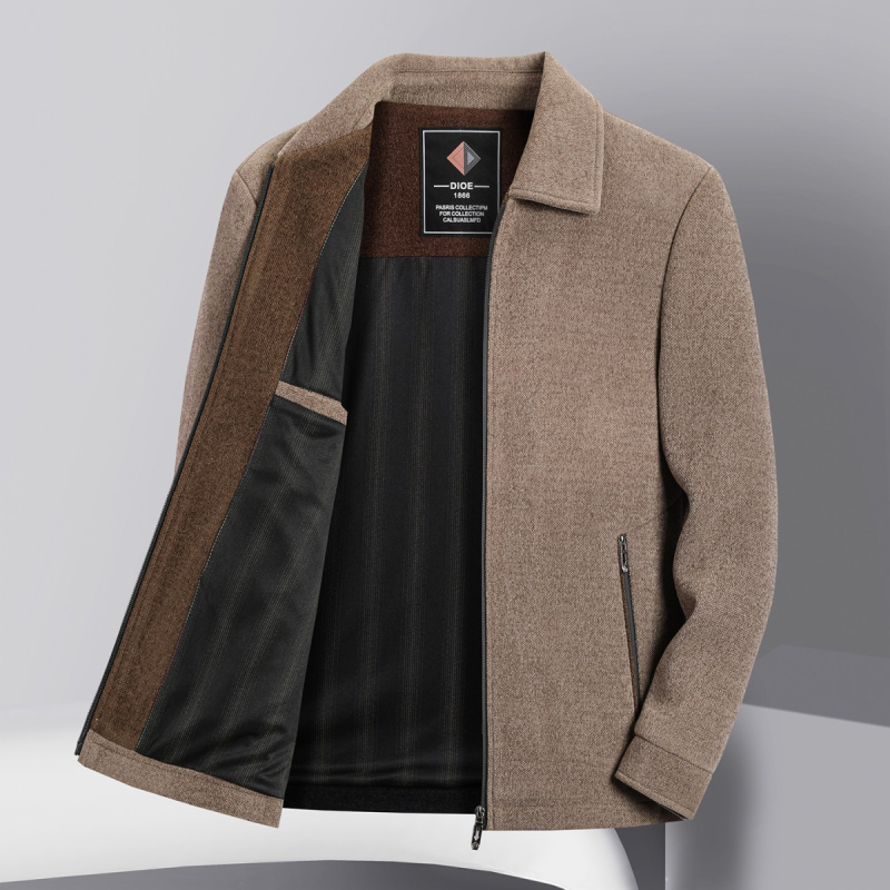 Muška vunena zimska jakna s reverom, zatvaračem, debela, poslovno casual stil