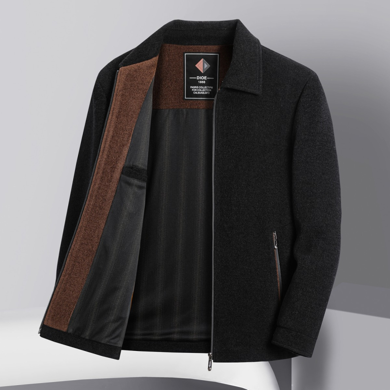 Muška vunena zimska jakna s reverom, zatvaračem, debela, poslovno casual stil