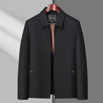 Jachetă pentru bărbați de vârstă mijlocie, guler rever, fermoar frontal, lungime normală, mâneci lungi (poliester respirabil; fermoar frontal; guler rever; lungime normală; mâneci lungi)