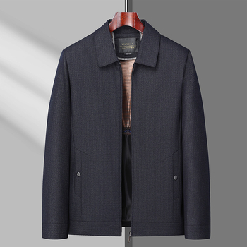 Jachetă pentru bărbați de vârstă mijlocie, guler rever, fermoar frontal, lungime normală, mâneci lungi (poliester respirabil; fermoar frontal; guler rever; lungime normală; mâneci lungi)