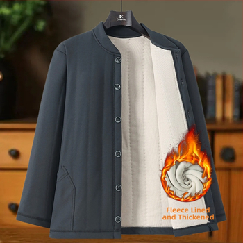 Žieminis šiltas kardiganas vyresnio amžiaus žmonėms, tirštas poliesterio pagrindinis sluoksnis, ilgos rankovės, apvalus kaklas, mygtukų uždarymas