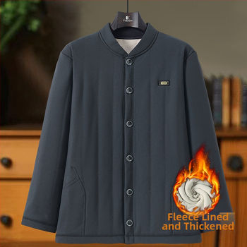 Žieminis šiltas kardiganas vyresnio amžiaus žmonėms, tirštas poliesterio pagrindinis sluoksnis, ilgos rankovės, apvalus kaklas, mygtukų uždarymas