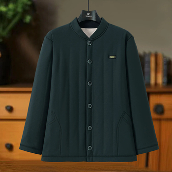 Žieminis šiltas kardiganas vyresnio amžiaus žmonėms, tirštas poliesterio pagrindinis sluoksnis, ilgos rankovės, apvalus kaklas, mygtukų uždarymas