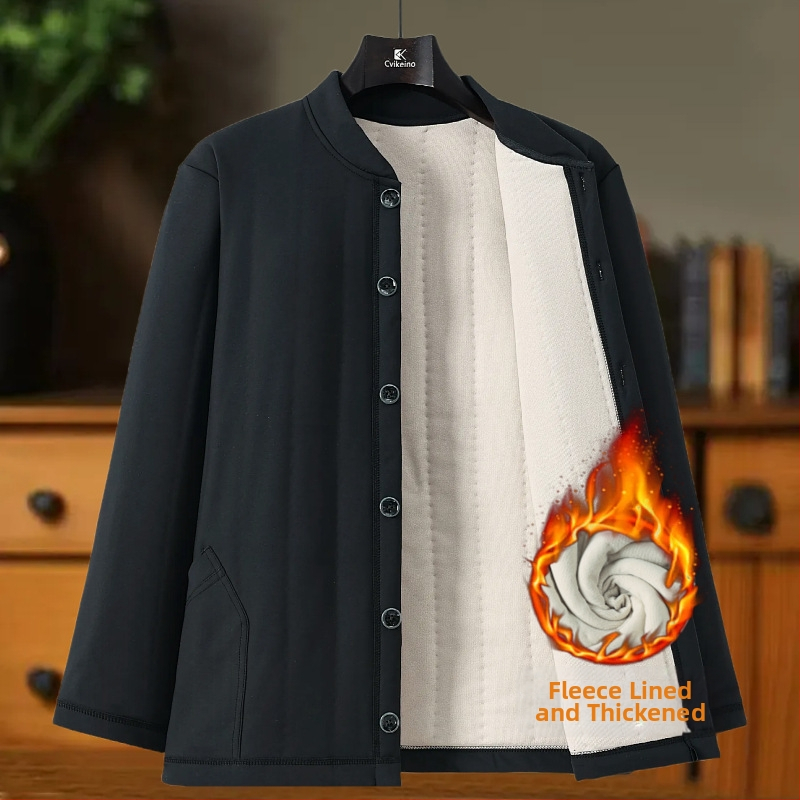 Žieminis šiltas kardiganas vyresnio amžiaus žmonėms, tirštas poliesterio pagrindinis sluoksnis, ilgos rankovės, apvalus kaklas, mygtukų uždarymas