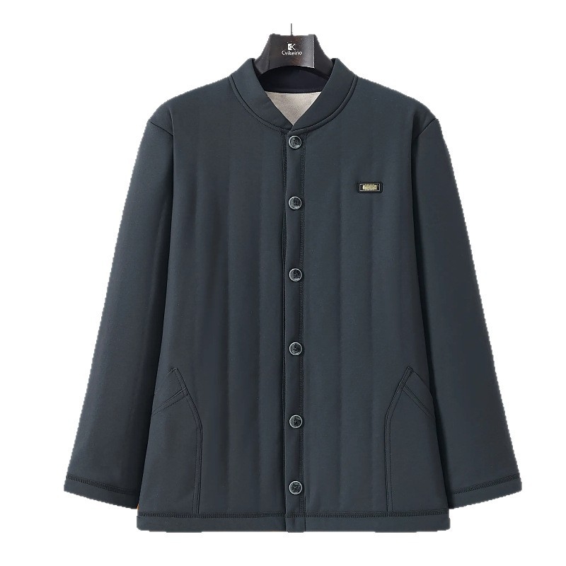 Žieminis šiltas kardiganas vyresnio amžiaus žmonėms, tirštas poliesterio pagrindinis sluoksnis, ilgos rankovės, apvalus kaklas, mygtukų uždarymas