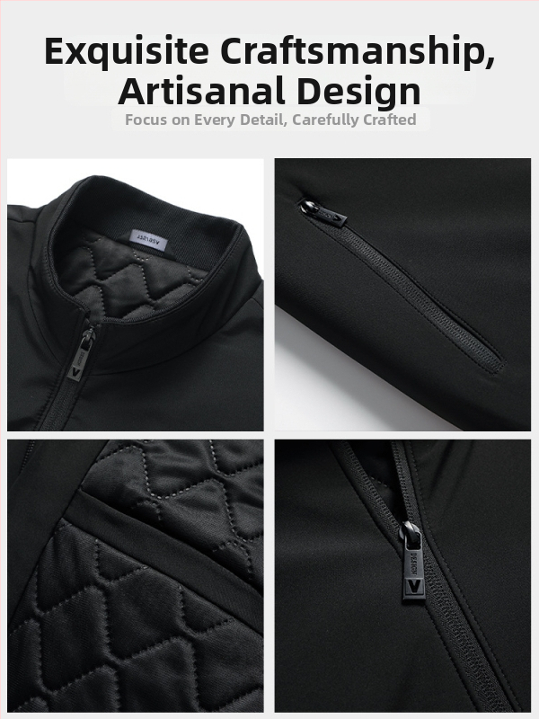 Vyrinė žieminė striukė su aukštu apykakle, flisinė įdaila, poliesteris, kišenės su užtrauktukais, vienos eilės užsegimas