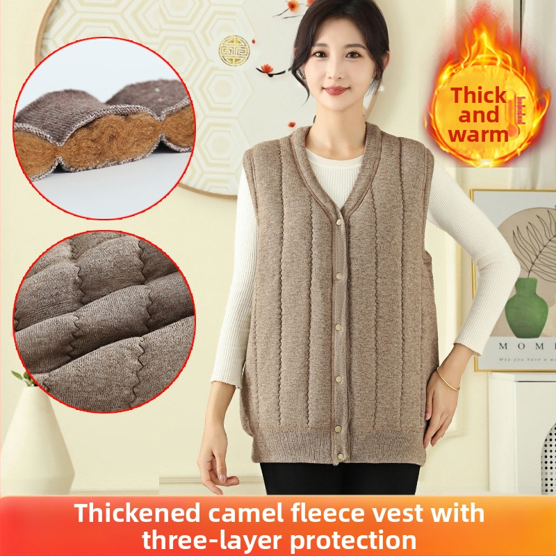 Kamellane villane vest, paks talvine soe riide, vaba lõige, 90% kamellavill