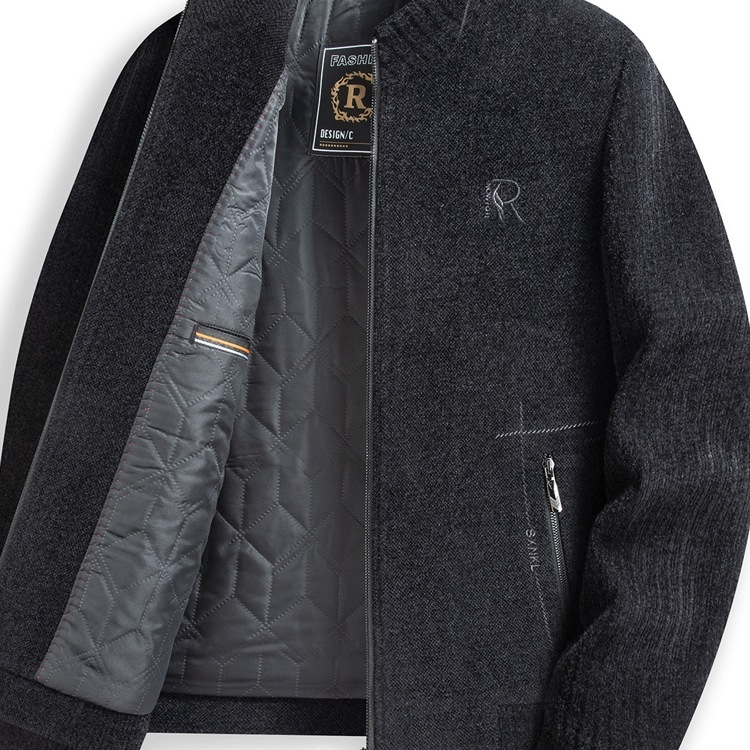 Muška zimska vunena jakna, slobodan kroj, stojeći ovratnik, zatvarač, džepovi sa zatvaračem
