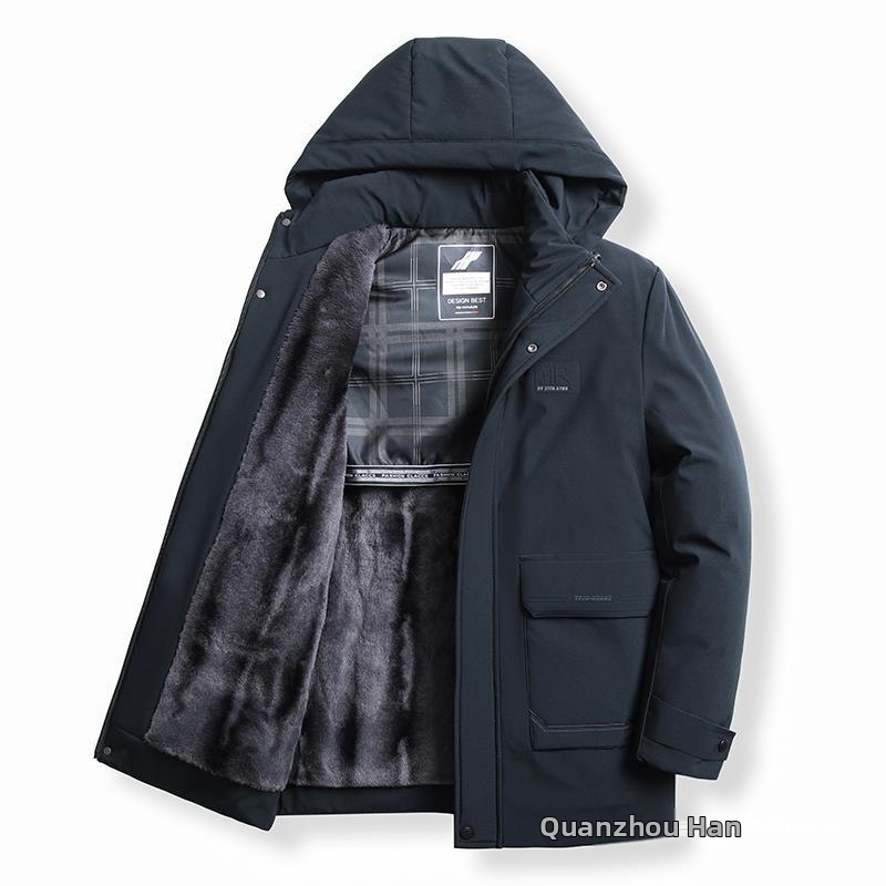 Pánska bunda s kapucňou s bavlnenou výplňou, Corduroy tkanina, ľanová podšívka, udržiava teplo