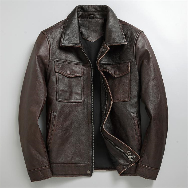 Винтидж PU кожено яке за мъже, лацкан яка, двойно закопчаване, свободен силует, за всички сезони