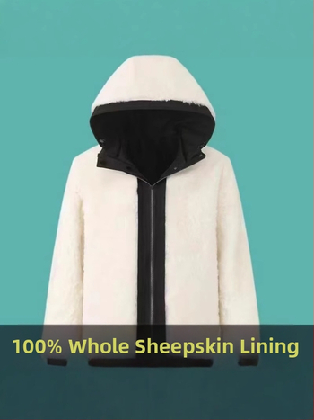 Vyriška žieminė striukė su kailio įdėklu ir vilnos deriniu, storesnis medvilnės užpildas, nuimamas apykaklė, užtrauktukas priekyje, laisvas kirpimas, įprastas ilgis