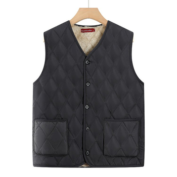 Žieminė išorinė liemenė vyrams su V kaklu, užsegimas vienu sagos, trimatės kišenės, lino mišinio audinys