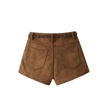 Șorturi pentru femei cu talie înaltă, stil bot, microelastic, țesătură lână-poliester, lungime trei sferturi, iarnă 2025, Xmhp