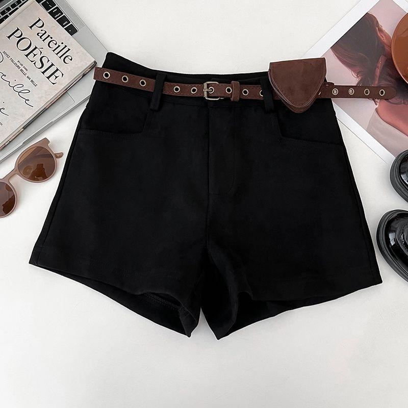 Șorturi pentru femei cu talie înaltă, stil bot, microelastic, țesătură lână-poliester, lungime trei sferturi, iarnă 2025, Xmhp