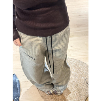 Američke retro prugaste traper hlače za sport s elastnim pojasom, pune dužine, široke nogavice, ultra tanke