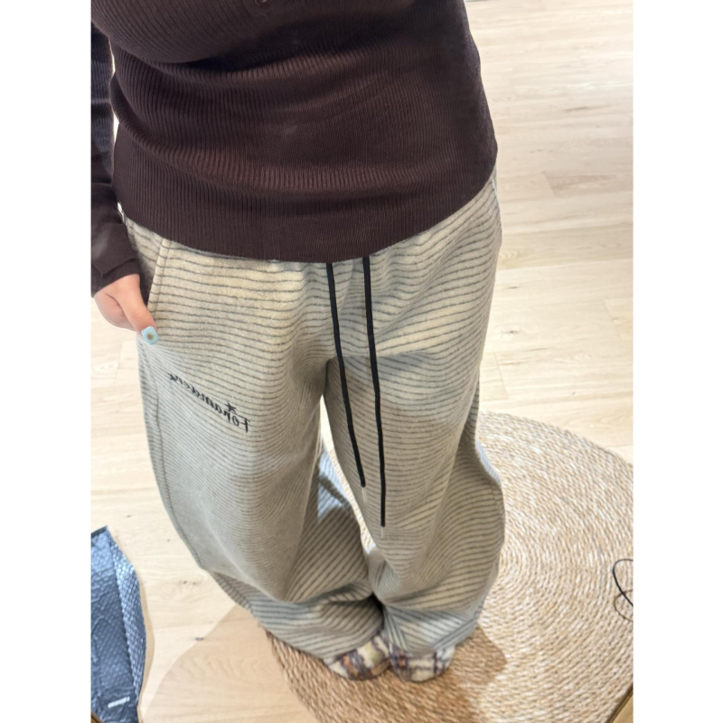 Američke retro prugaste traper hlače za sport s elastnim pojasom, pune dužine, široke nogavice, ultra tanke