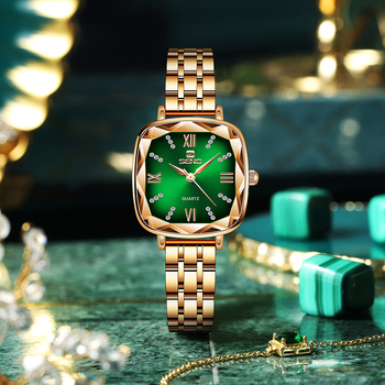 Ceas de damă pătrat cu cuarț MIYOTA, curea din oțel inoxidabil, cadran cu diamante, rezistență la apă 30m