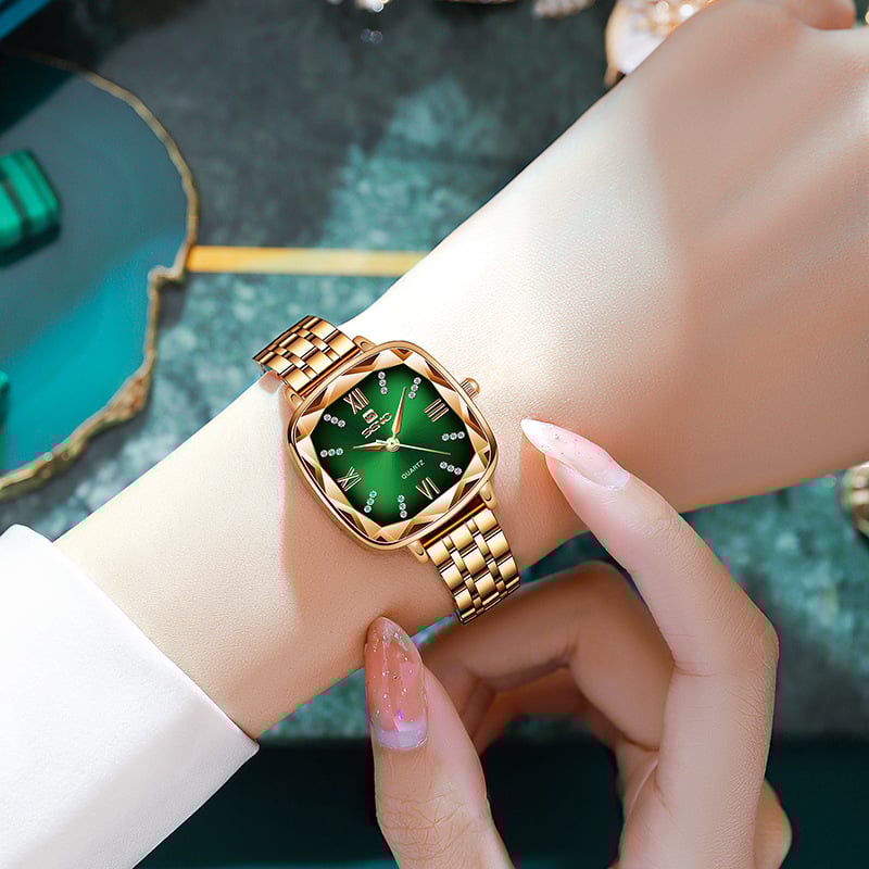 Ceas de damă pătrat cu cuarț MIYOTA, curea din oțel inoxidabil, cadran cu diamante, rezistență la apă 30m