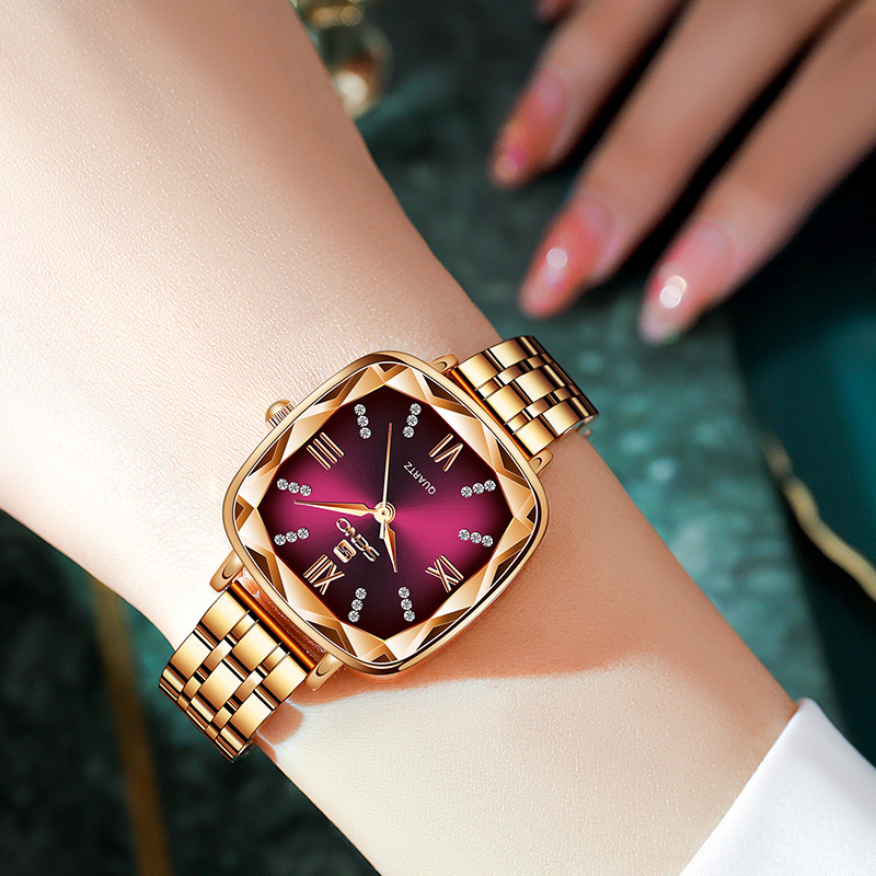 Ceas de damă pătrat cu cuarț MIYOTA, curea din oțel inoxidabil, cadran cu diamante, rezistență la apă 30m