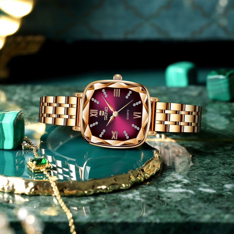 Ceas de damă pătrat cu cuarț MIYOTA, curea din oțel inoxidabil, cadran cu diamante, rezistență la apă 30m