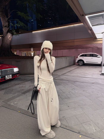 Hlače s visokim strukom, opuštenog širokog kroja, svakodnevni stil, pamuk-poliester mješavina (50–70% pamuka), zima 2025, japansko-korejski ležerni stil