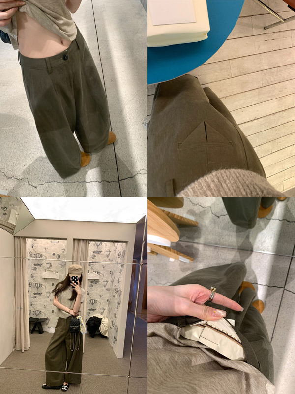 Casual ravne hlače, visoki struk, opušteni kroj, pamuk‑poliesterska mješavina, patchwork detalj