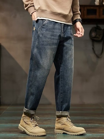 Мъжки дънки, деним 65% памук, средна талия, винтидж пране, украса на джобовете, цип