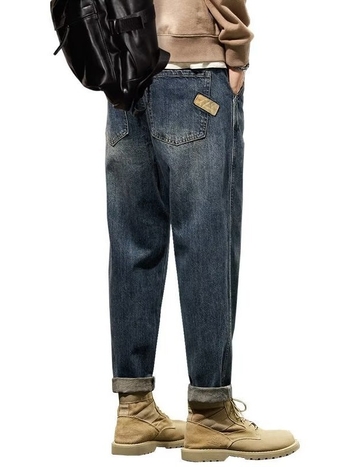 Мъжки дънки, деним 65% памук, средна талия, винтидж пране, украса на джобовете, цип