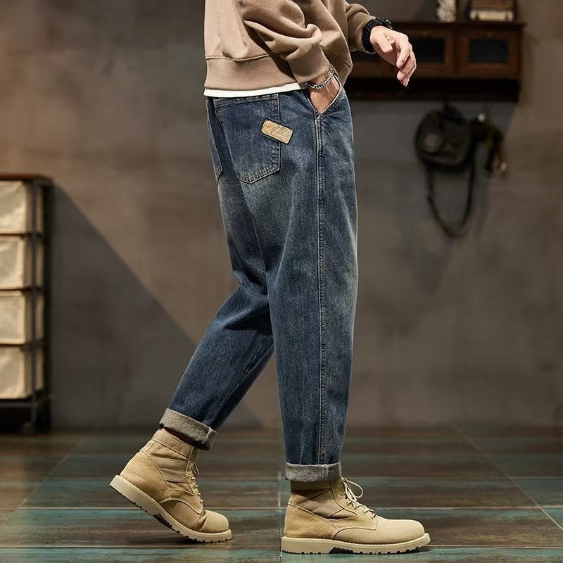 Мъжки дънки, деним 65% памук, средна талия, винтидж пране, украса на джобовете, цип