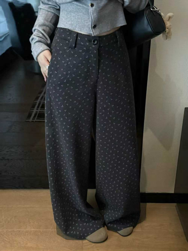 Ženske široke casual hlače, pamuk-vunena mješavina, srednji pojas, mikroelastičnost, termička fiksacija, korejsko-japanski stil