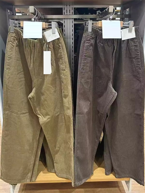 URAZ ženske corduroy cargo hlače – široka kroj, dužina 3/4, prirodna struka