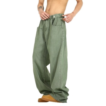 Τζιν με υψηλή μέση και ευθεία γραμμή, ύφασμα από μίγμα πολυεστέρα, φερμουάρ, διακοσμητικά τσεπών