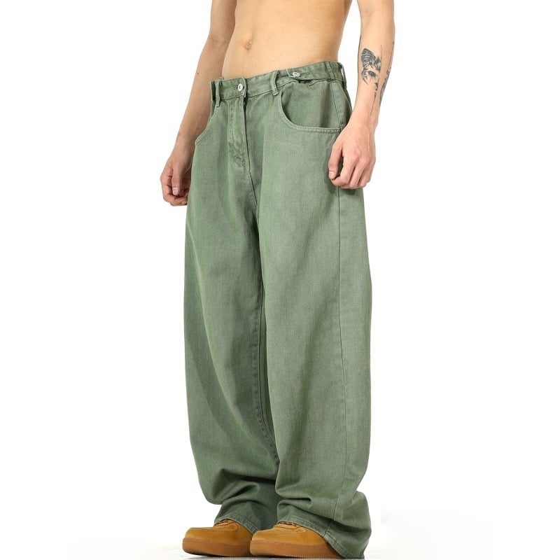 Τζιν με υψηλή μέση και ευθεία γραμμή, ύφασμα από μίγμα πολυεστέρα, φερμουάρ, διακοσμητικά τσεπών