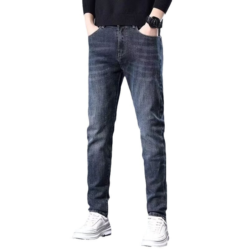 Muške traperice od denima, slobodnog ravnog kroja, pamuk, srednji pojas, zatvarač, duljina 9/10