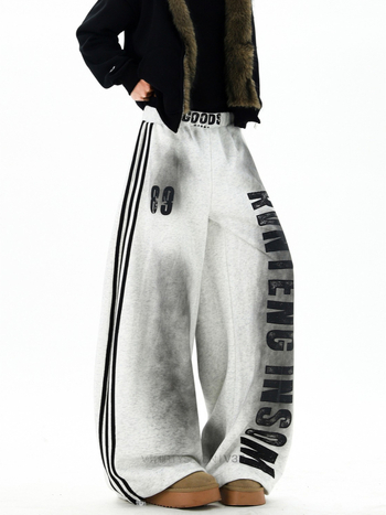 Ženske casual hlače s širokim krojem, visokim strukom, poliester, print sa slovima i tie-dye