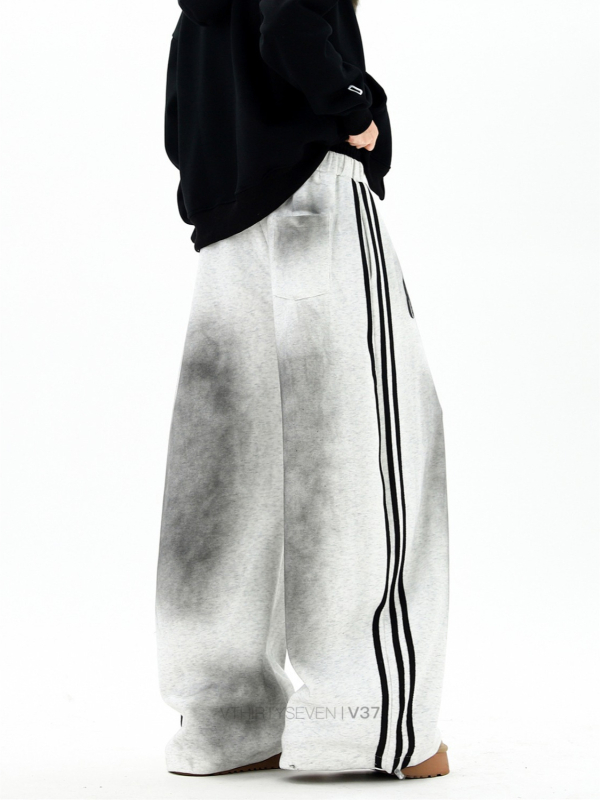 Ženske casual hlače s širokim krojem, visokim strukom, poliester, print sa slovima i tie-dye