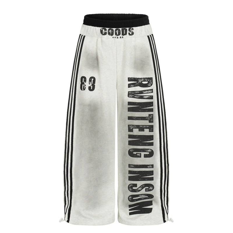 Ženske casual hlače s širokim krojem, visokim strukom, poliester, print sa slovima i tie-dye