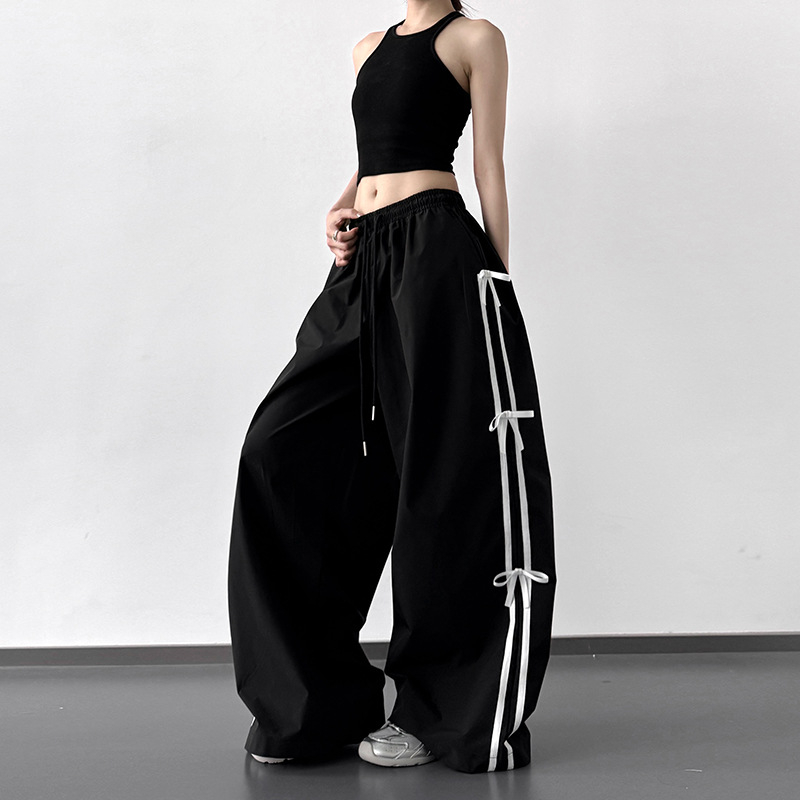 Ženske casual hlače s mašnicom, visokim strukom, straight kroj, ultra tankog materijala, 95% akril