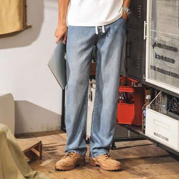 Muške traperice Lyocell Ice-Silk, ravnog kroja, opuštena silueta, srednji pojas, zatvarač