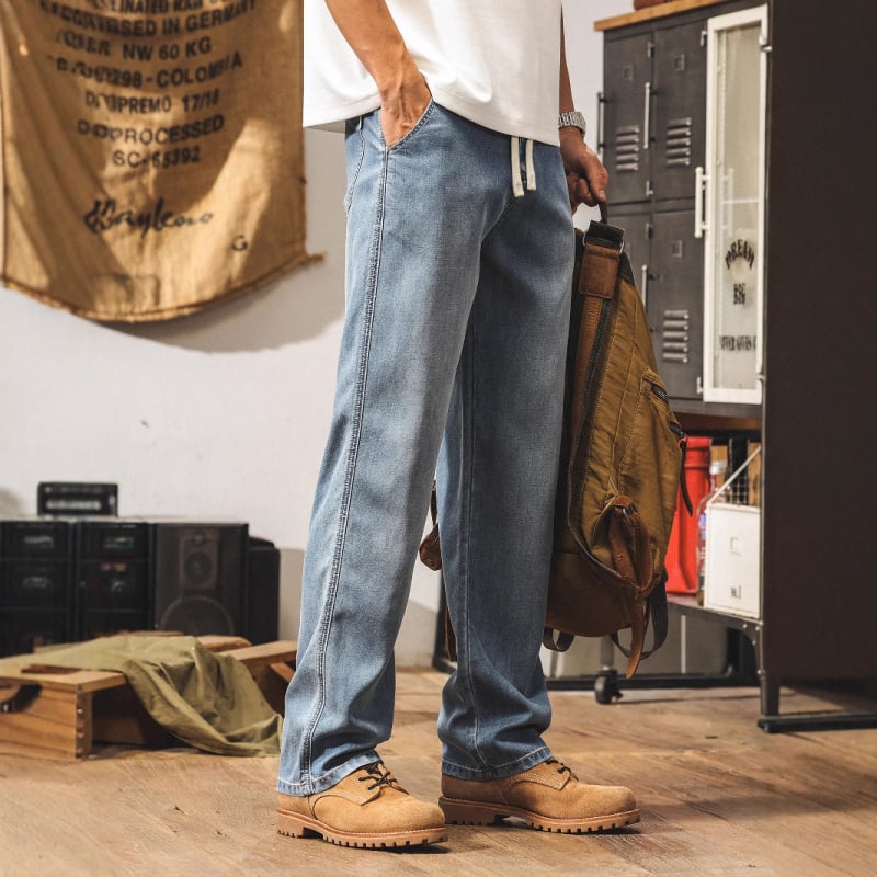 Muške traperice Lyocell Ice-Silk, ravnog kroja, opuštena silueta, srednji pojas, zatvarač