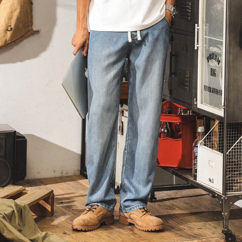 Muške traperice Lyocell Ice-Silk, ravnog kroja, opuštena silueta, srednji pojas, zatvarač